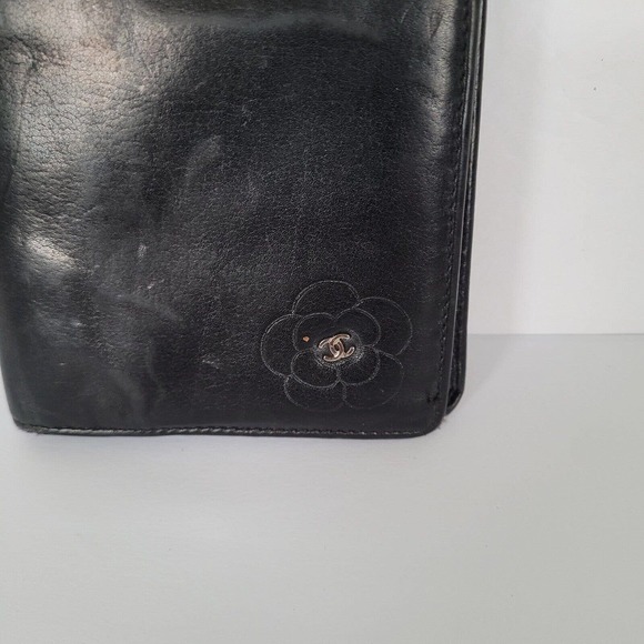 CHANEL Vintage Authentic Camellia Logo Wallet Black Classic Large Bifold Long - Picture 2 of 15